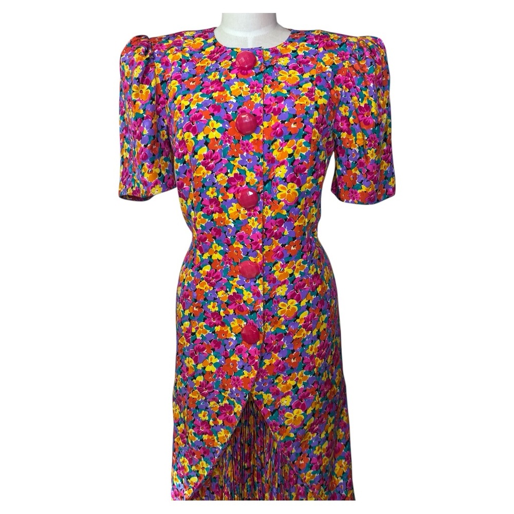 Vintage Nina Raynor 100% Silk Floral Multicolor‎ Statement Dress - Picture 3 of 13